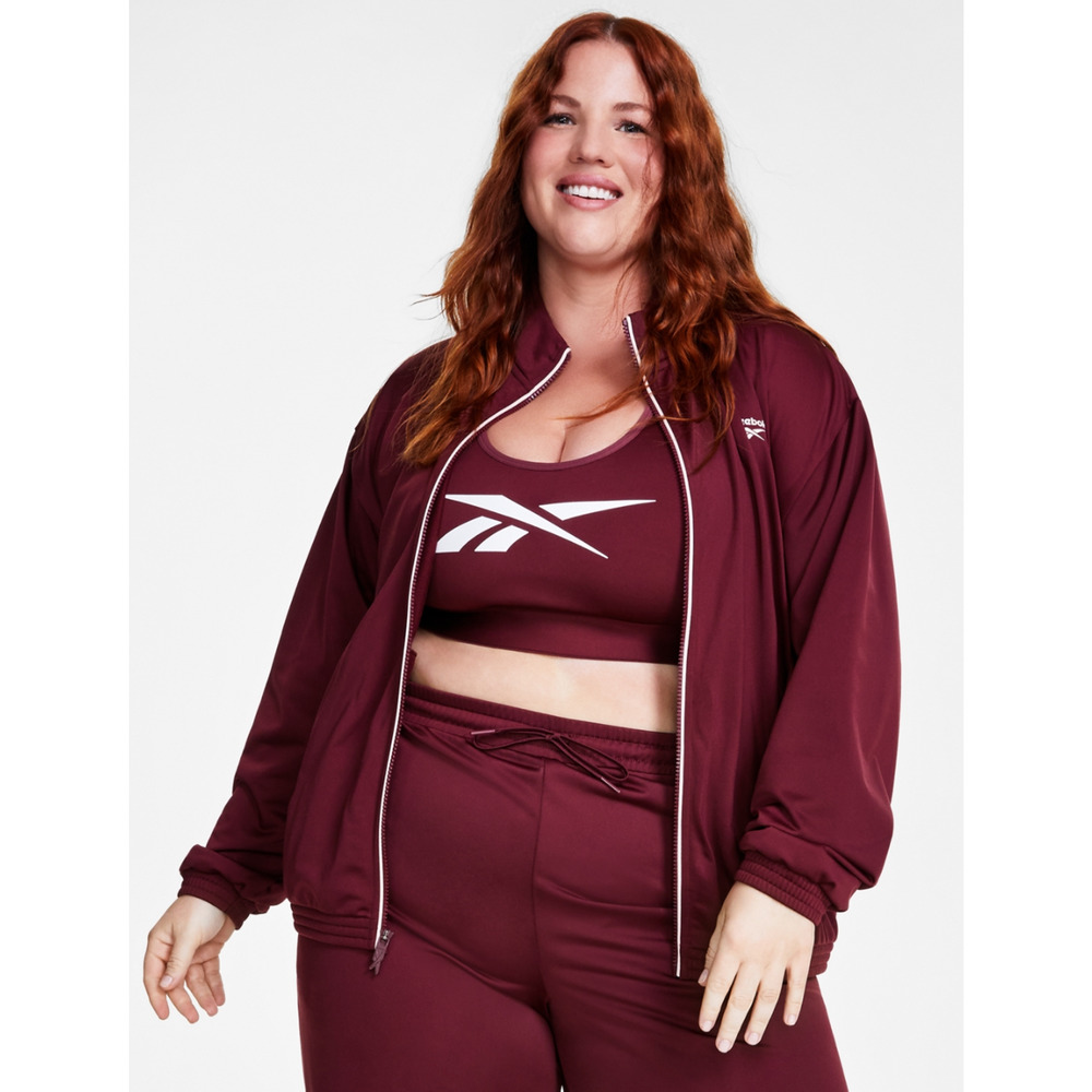 Reebok Tricot Zip Front Long Sleeve Jacket Classic Maroon Plus Size 3X